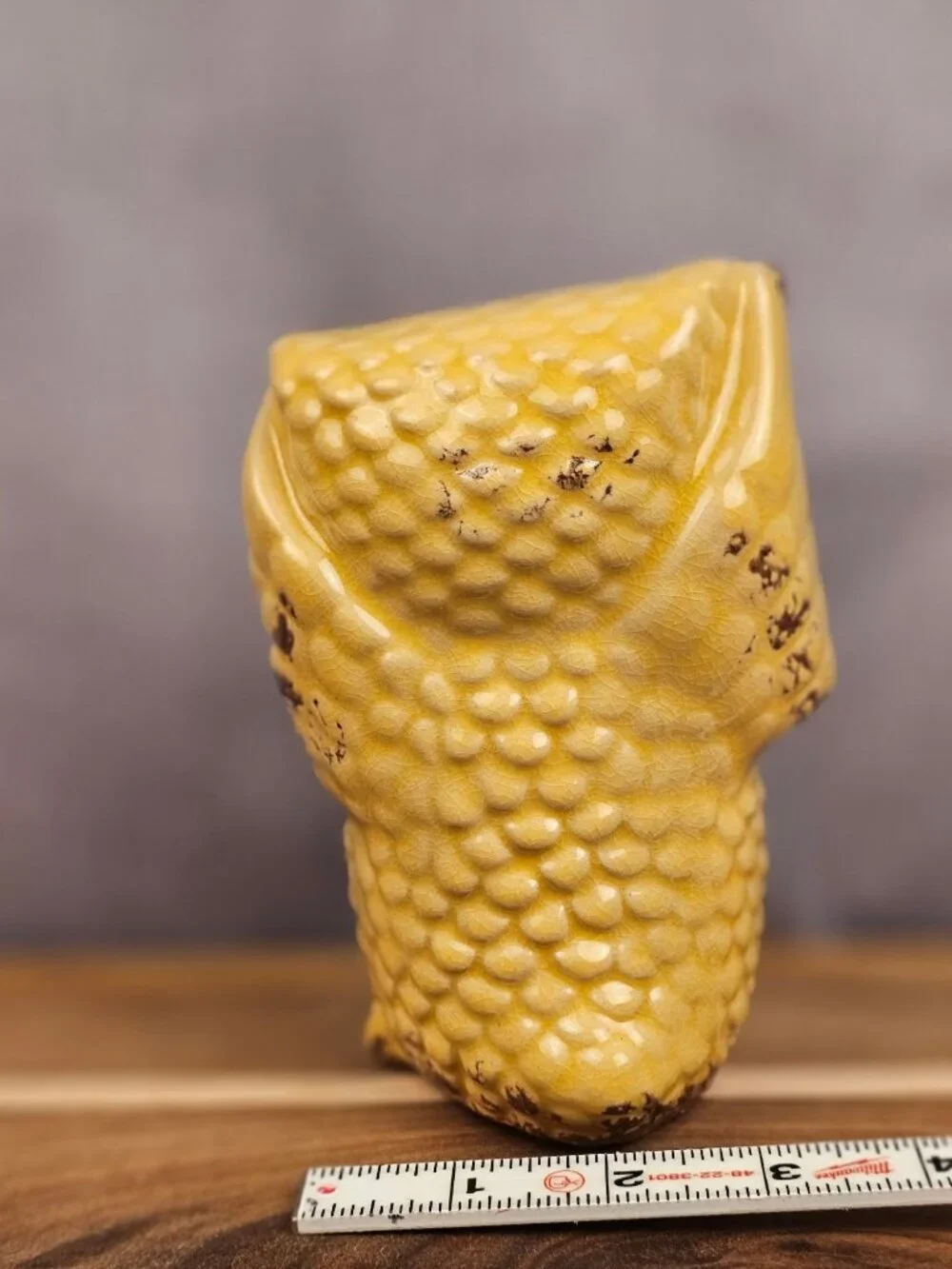Vintage Yellow Ceramic Owl Figurine 6 In Tall Textured Glazed Decor